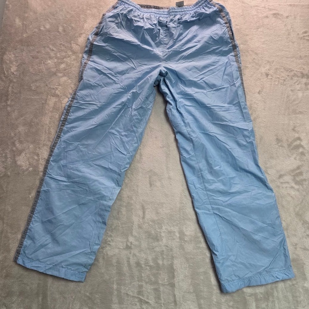 Fila Womens Light Blue Track Pants Mesh Lined Cargo Pocket Grey Stripe Large